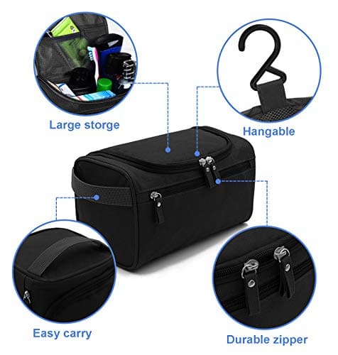 Wash Bag Mens,AOBETAK Large Hanging Waterproof Toiletry Bag with Mesh and Zip Compartment,Overnight Gym Shaving Travel toiletries Set kit for Men Women Ladies Gents Girls,Black — view 2