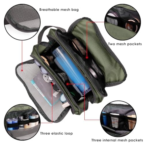 WANDF Toiletry Bag Water-Resistant Nylon Travel Wash Bag Lightweight Dopp Kit for Men and Women (A-Army Green) — view 2