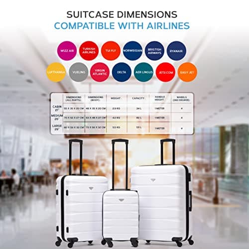 Flight Knight Set of 3 Lightweight 4 Wheel ABS Hard Case Suitcases Cabin & Hold Luggage Options Approved for Over 100 Airlines Including easyJet, British Airways, Ryanair, Jet2 & Many More — view 3