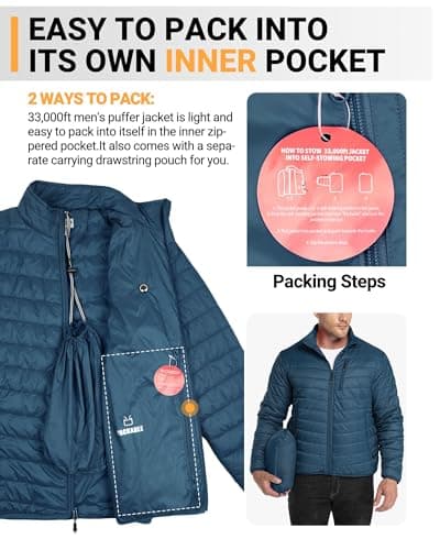 33,000ft Men's Puffer Jacket Packable Water resistant Quilted Jacket — view 3