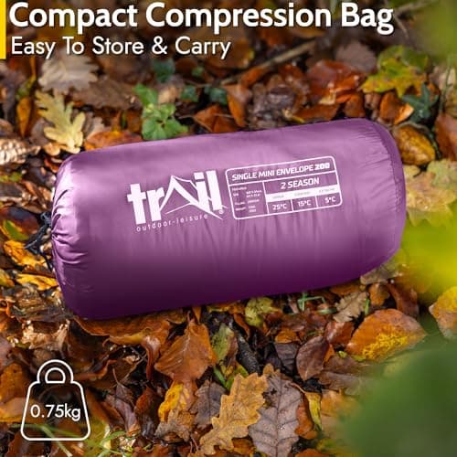 Trail Kids Sleeping Bag, Mini Envelope 200gsm, 2 Season Summer Spring Autumn, Boys, Girls, Outdoor Camping, Lightweight Compression Carry Bag, 160cm x 65cm — view 6
