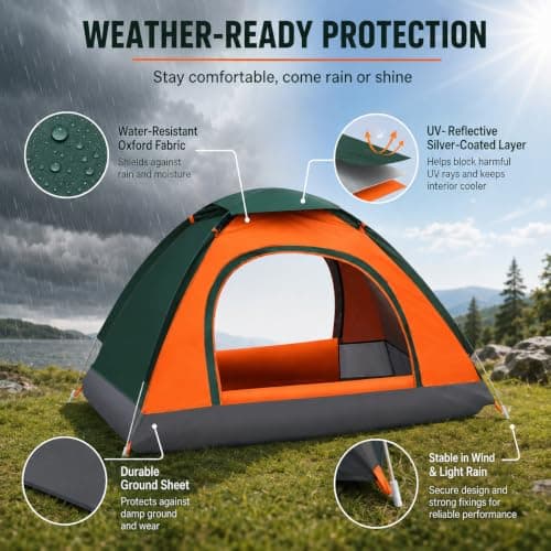 Veathzet 2–3 Person Pop Up Camping Tent, Waterproof Dome Tent with Double Doors & Mesh Windows, Easy Set Up Lightweight Festival Tent for Outdoor Camping, Hiking & Family Trips — view 4