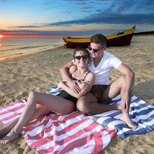 DDUP Microfibre Beach Towel, 160x80cm Extra Large Sand Free Beach Towels for Adults,Soft and Lightweight Travel Towel,Double Sided Quick Dry Super Absorbent with Mesh Bag for Swimming Yoga Gym(Blue) — view 5