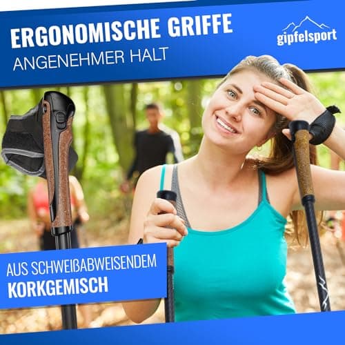 Carbon Nordic Walking poles – pair with bag I Walking poles for men and women, adjustable | Telescopic poles with attachments, rubber buffer I + free eBook — view 5