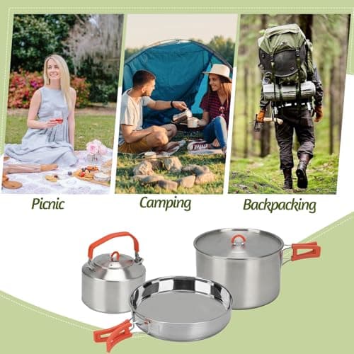 BSDLZCH 304 Stainless Steel Camping Cookware Set 3-6 People — view 6