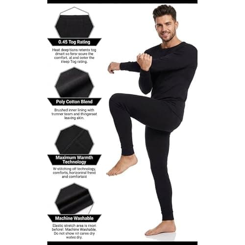 Mens Thermal Underwear Set Top and Bottoms 0.45 Tog Long Johns Brushed Base Layer Long Sleeve Thermal T Shirt & Trousers Winter Warm Camping Ski Pant Legging (Mens Thermal Set Grey XL) — view 4