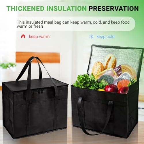 Cooler Box, 35L Insulated Cooler Box, Thermal Food Delivery Bag Cool Bags with Zip Big Cold Bag Picnic Reusable Insulation Shopping Bags Foldable for Beach Camping Work Trip (Black) — view 4