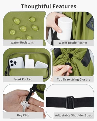 WANDF Drawstring Gym Bag Swim Bag with Removable Wet Pocket, Sandproof Beach Backpack with Compression Strap for Mat for Pool, Travel, Workout Gear (Green) — view 6