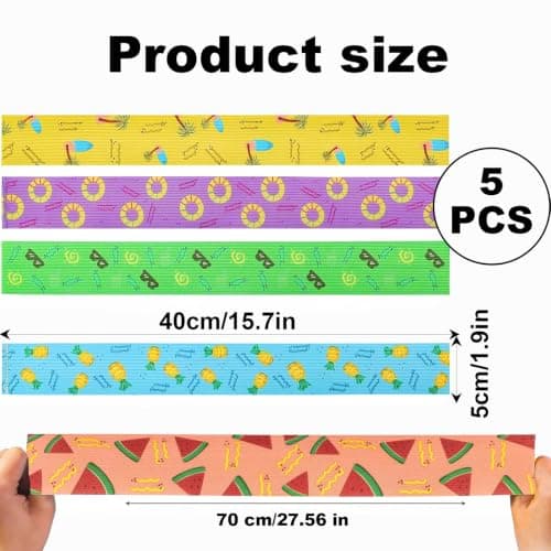 Solihigh 5Pcs Towel Bands for Sun Loungers, 40x5cm Elastic beach towel bands, Non-Slip Chair Towel Holders for Pool, Sunbed Straps Accessories for Summer Beach(5 Styles) — view 2