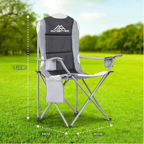 2 Pack Camping Chair,Premium Padded Folding Camping Chair, Outdoor Seats with High Back & Cup Holder & Side Pockets,Waterproof Chair 120kg Weight Capacity for Garden Picnic Beach Directors(Grey) — view 2