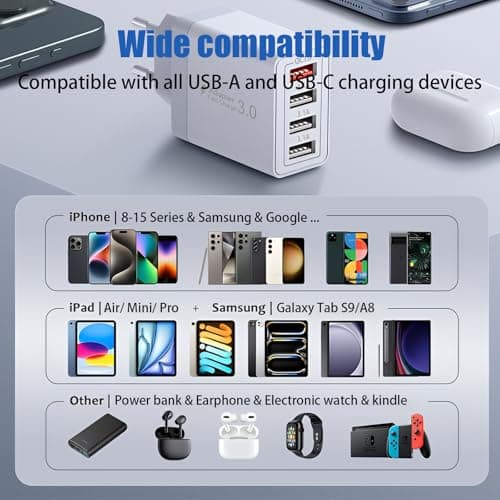 2PCS Multiple USB Charger, 33W with 4 Ports QC 3.0 Quick Charge — view 5