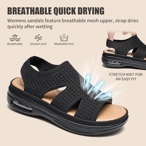 Hanani Women Walking Sandals Air Cushion Support Platform Elastic Ankle Strap Sport Slingback Ladies Open Toe Ourdoor Summer Shoes Comfortable Casual Wedge Sandals Washable Slide Sport Girls — view 4