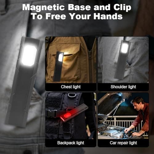 HOTUT Flat EDC Torch, Compact Pocket Flashlight with Clip and Magnetic Base, USB-C Rechargeable, IP45 Waterproof & Drop-Resistant, LED Torch for Hiking, Workshop, Repair — view 3