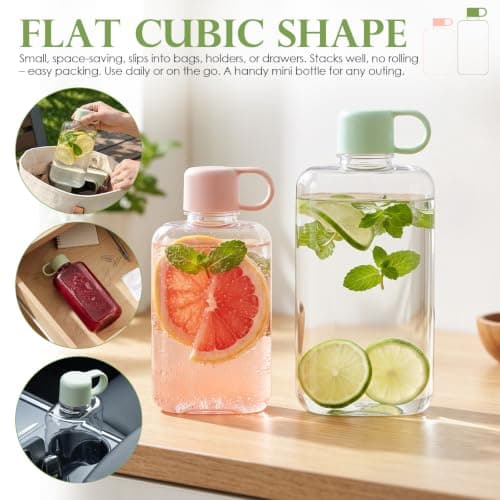 Sesaver 2Pcs Flat Water Bottle Set with Handle(Pink + Green) — view 4