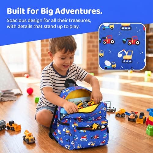 HATFRYF Kids Backpack, Preschool Toddler Backpack, Boys Girl Kindergarten Canvas Rucksack, Cute Backpacks School Bag, Holiday Travel Bookbag Outdoor Daypack for 3-6 Year Old (Engineering Vehicle) — view 4