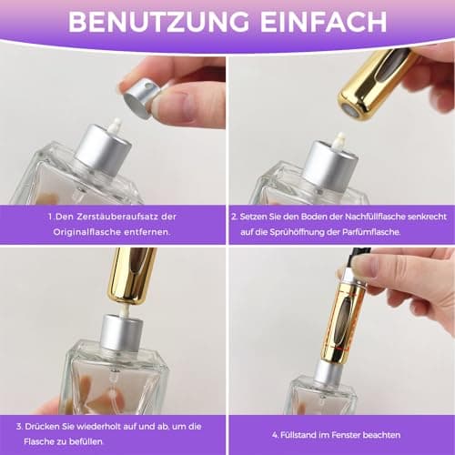 CNMTCCO Perfume Atomiser, Pack of 4 Perfume Bottles, Perfume Atomiser Refillable, Small and Portable, Suitable for Air Travel, Handbags, Travel (5 ml) — view 4