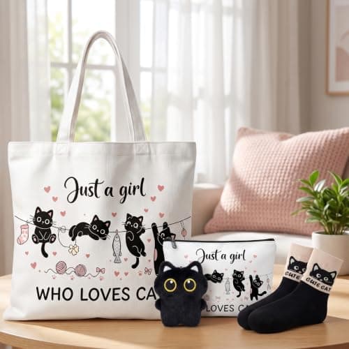 Cat Gifts for Women Girls, Cat Lovers Gifts with Tote Bag Makeup Bag Socks — view 2