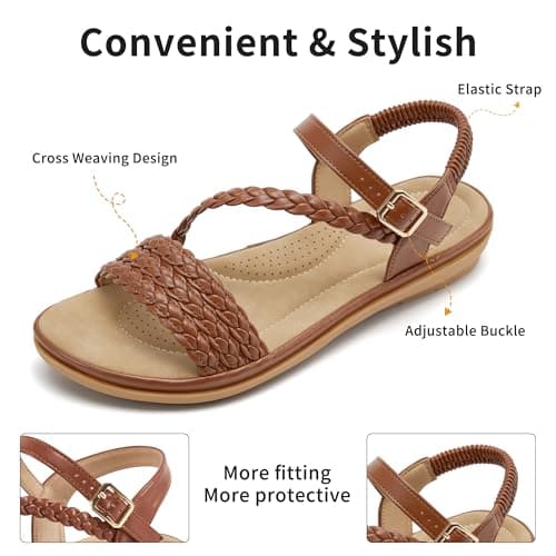 Women’s Dressy Flat Sandals, Strappy Open Toe Low Flat Sole Summer Shoes - Casual Walking Sandals for Vacation Wedding Guest Office Evening Travel Beach Resort Daily Outdoor Wear (Brown,6.5) — view 5