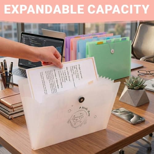 5Pcs Expanding File Folder, Folders for Paperwork A4, Document Organiser with Colored Labels, Flashcard Organiser for Card Paperwork Receipt Office School Travel Use — view 2