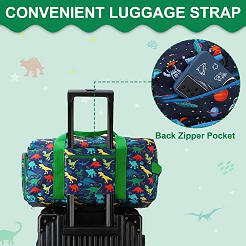 Kids Travel Duffel Bag Boys,19L Sport Bag with Wet-Dry Shoe Pocket,Dinosaur — view 5
