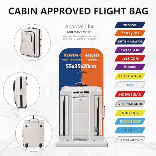 55x40x20 Ryanair Cabin Bag Hand Luggage Lightweight Suitcase Approved Carry on Luggage 1.4kg 44L Fits Grey — view 3