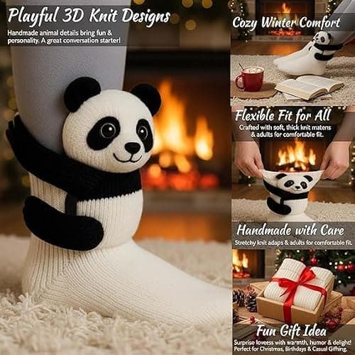 Raccoon Brown 3D Knit Animal Socks 2026 New Novelty Floor Sock for Christmas Cute Hand Crochet Winter Warm socks Adults Breathable Black White Crocheted Stockings Wine Orange Blue Anti Sweat Design — view 6