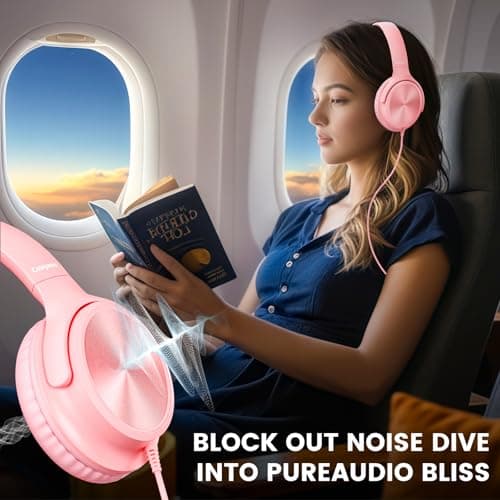 Cowyawn USB C Headphones Wired, Over Ear Headphones with Microphone, Volume Control, HD Stereo Sound, Foldable Lightweight Headphones for Adult/Teens/Chromebooks/Laptop/Computer/Tablets/Travel (Pink) — view 2