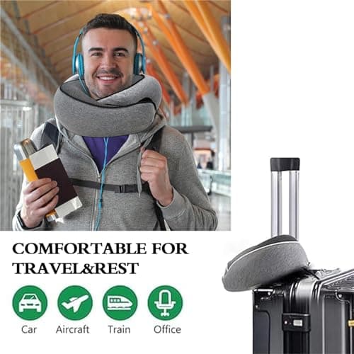 Adjustable Travel Neck Pillow Made of Memory Foam Cotton Neck Support Pillow, Foldable U-shaped Snap Neck Pillow, Practical Ergonomic Travel Pillow,light gray — view 2