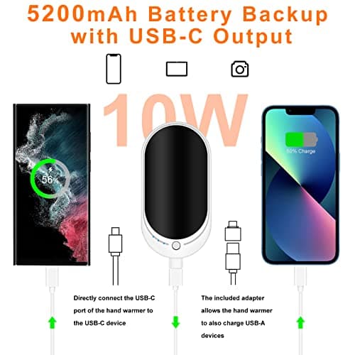 Hand Warmers Rechargeable USB Reusable 1 Pack, 5200mAh Portable Electric Hand Warmer Power Bank Electronic Pocket Heater, Tech Gifts for Men Women Raynauds Hiking Golf Skiing Camping Fishing Walking — view 4