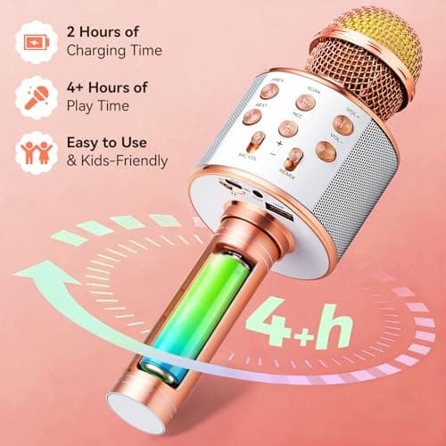 Warmiehomy Kids Karaoke Machine, Portable Microphone Birthday Gifts for 4 5 6 Year Old Girl, Bluetooth Karaokes Toys Home KTV Singing for Age 3-12 Children Presents, Rose Gold — view 5