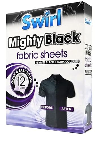 Swirl Mighty Black Fabric Reviver Sheets – 12 Pack Laundry Colour Restorer Sheets for Dark Clothes, Easy to Use in Washing Machine (1)