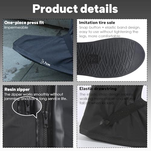 Raisand Waterproof Shoe Covers, Non Slip Waterproof Overshoes with Zip and Reflective Strips, Reusable Waterproof Shoe Covers for Cycling, Fishing and Outdoor Activities, Size L Fits EU 42–43 — view 3