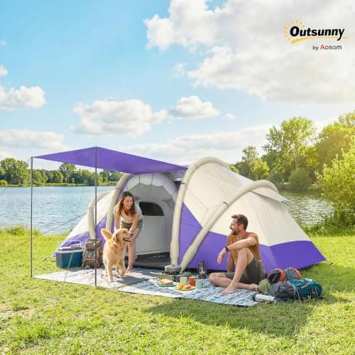 Outsunny Inflatable Camping Tent w/Air Pump, Tunnel Design Purple — view 2