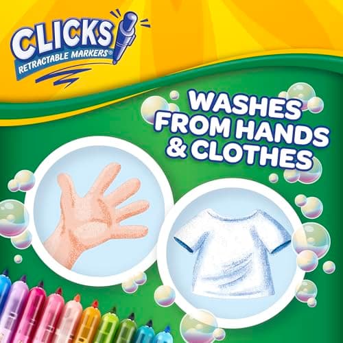 CRAYOLA Clicks Marker Pens - 10 Pack Retractable Washable Capless Marker Colouring Pens 2 in 1 Conical Tip for Thin and Thick Lines for School Home and Travel, Kids and Adults — view 4