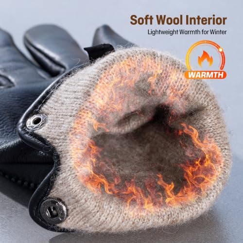 Men's Sheepskin Leather Gloves for Driving, Warm Fleece Lined Touchscreen — view 5