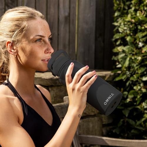 OMNIA NUTRIENTS Vacuum Insulated Stainless Steel Water Bottle, 2 Lids (Straw & Spout) Leakproof, BPA-Free, Reusable Flask Ideal for Travel and Outdoors (Black - 1000 ml) — view 4