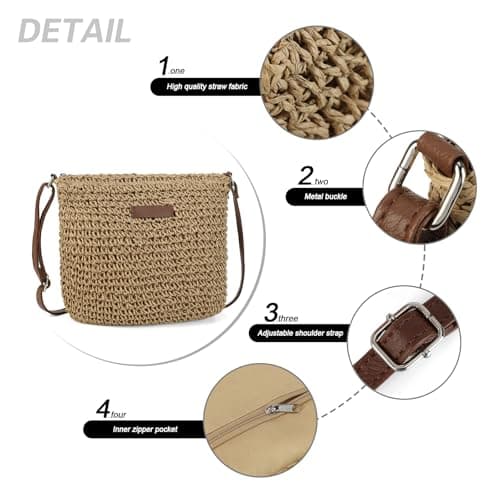 AFKOMST Women’s Straw Crossbody Bag, Small Woven Shoulder Bag with Adjustable Strap, Lightweight Wicker Summer Beach Handbag for Holiday Travel Picnic Daily Use — view 5
