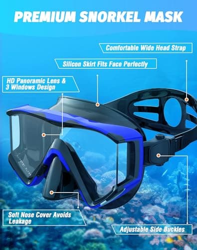 Zeligerstar Snorkel Set Adults, 3 Window Panoramic Mask, Anti-Fog Dry Top — view 5