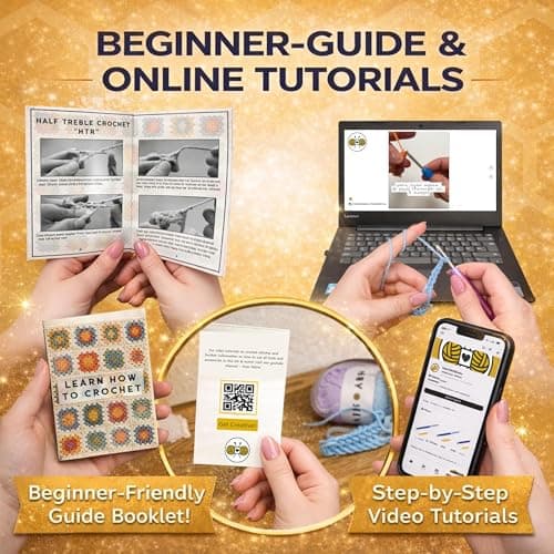 hobby hive Crochet Kits for Beginners Adults 60PCS Starter Set Includes Instructions, Ergonomic Crochet Hooks Set, Knitting Accessories, Yarn & Storage Case — view 3