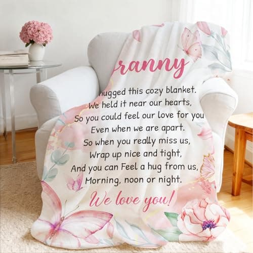 Eiapadeor Granny Blanket Gifts - Flannel Blanket Granny Gifts from Grandchidren Grandson, Nana Blanket Nans Grandma Presents for Mother's Day Mothering Sunday Large Pink Butterfly Rose Flowers — view 3