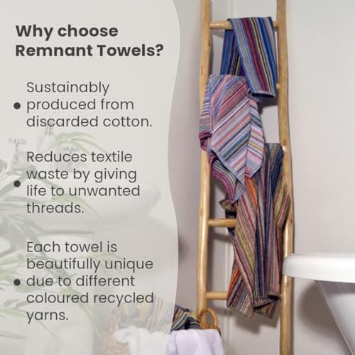 Odyssey 100% Recycled Cotton Bath Sheet Set - Multi Coloured Remnant Yarn Stripe, Absorbent, Quick Dry, 2 x Large Bath Towels 90 x 150cm, Lightweight 400GSM — view 3