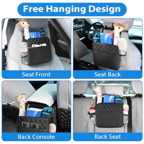 Adiwo Hanging Car Storage Bag, Waterproof Leather Back Seat Organizer, Multifunctional Travel Car Seat Back Bag with Cup Holders, Foldable, Easy to Clean, for Phones, Toys, Snacks,Documents,Premium — view 5