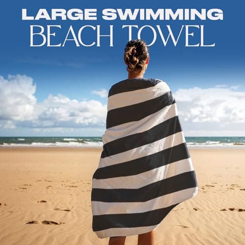 Dreamscene Microfibre Black Beach Towel Stripe, Swim Towels for Adults Super Quick Dry Towel Pool Gym Summer Beach Holiday Essentials Travel Towels, 71cm x 152cm — view 2