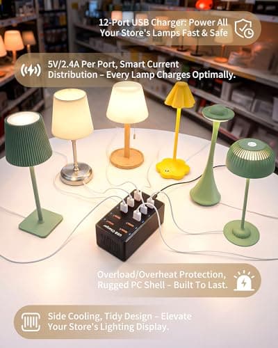 LuminexDesigns 12-Port USB Charging Station for Cordless Lamps, Black — view 3