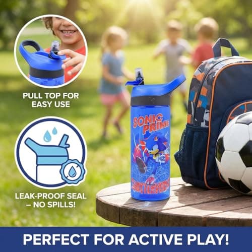 HOX SONIC PRIME Reusable BPA free Kids Atlantic Water Hydration Bottle with built in Carry Loop, Flip Up Spout and removeable straw - 600ml, Blue — view 3