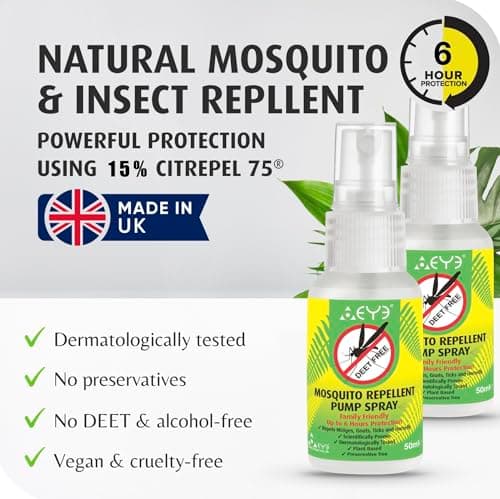 THEYE Natural Mosquito and Insect Repellent Spray, DEET Free Plant Based Citrepel Pump Spray, Long Lasting 6 Hour Protection, Skin Friendly, Travel Size, 2 x 50ml — view 2