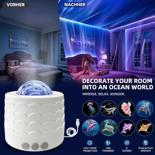 FoxGift Ocean Wave Projector Sensory Light, Quiet Rotating Kids Night Light — view 6
