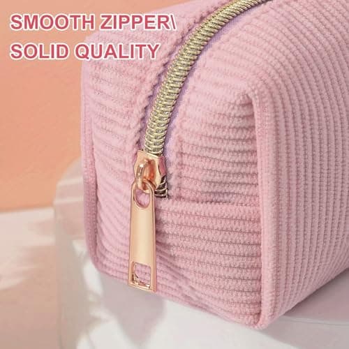 YONEEKSS Corduroy Makeup Bag Small Cosmetic Pouch for Handbag (Pink) — view 4