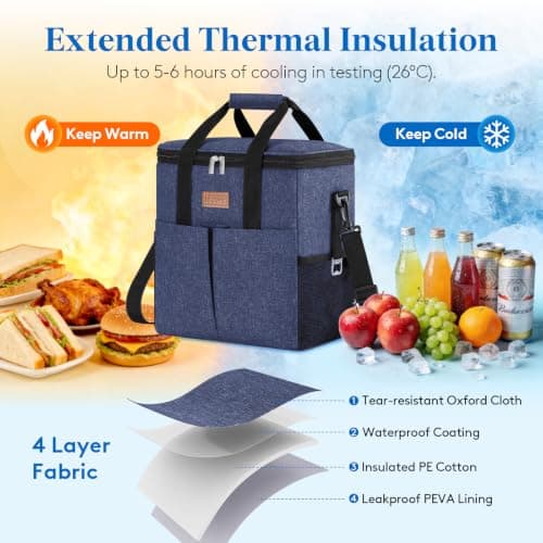 Lifewit Insulated Cool Bag with 30-Can Capacity, Dark Blue — view 3