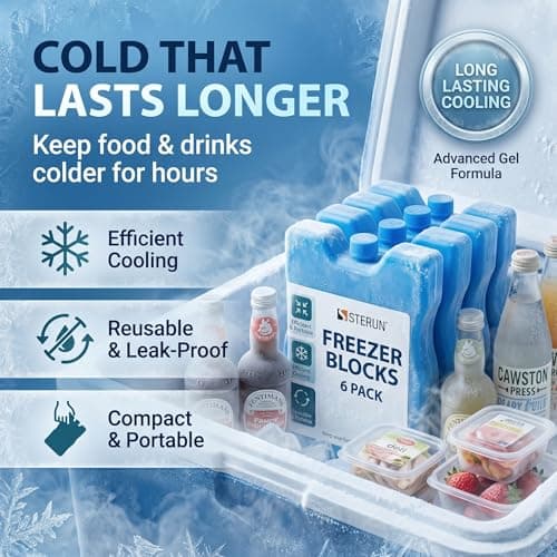 STERUN Freezer Blocks Family Pack Reusable - Keeps Food and Drink Cooler for Hours Ice Blocks for Lunch Boxes Outdoor Picnic, Camping (6 Pack) — view 2